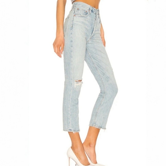 Agolde Riley High Rise Straight Crop Jeans In Shatter - Picture 2 of 9